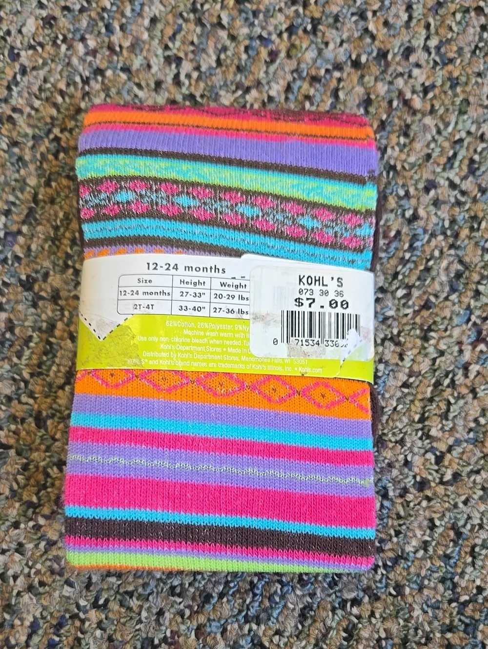 12-24 Months Jumping beans Brown/Bright Multicolor Striped Tights